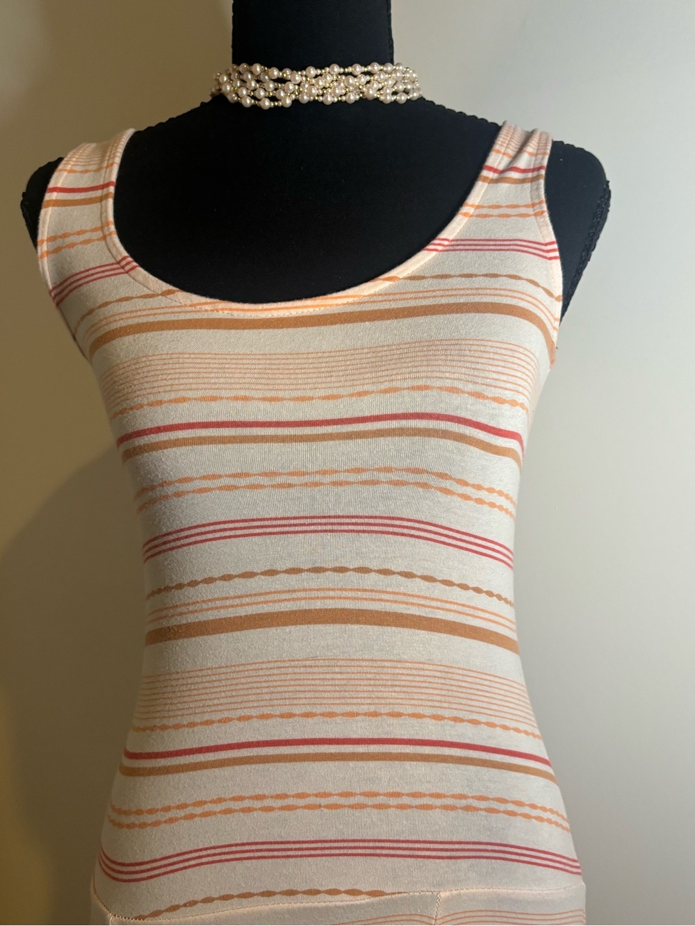 Frenchi Striped Scoop-Neck Mini Dress in Cream and Coral - Picture 2 of 5
